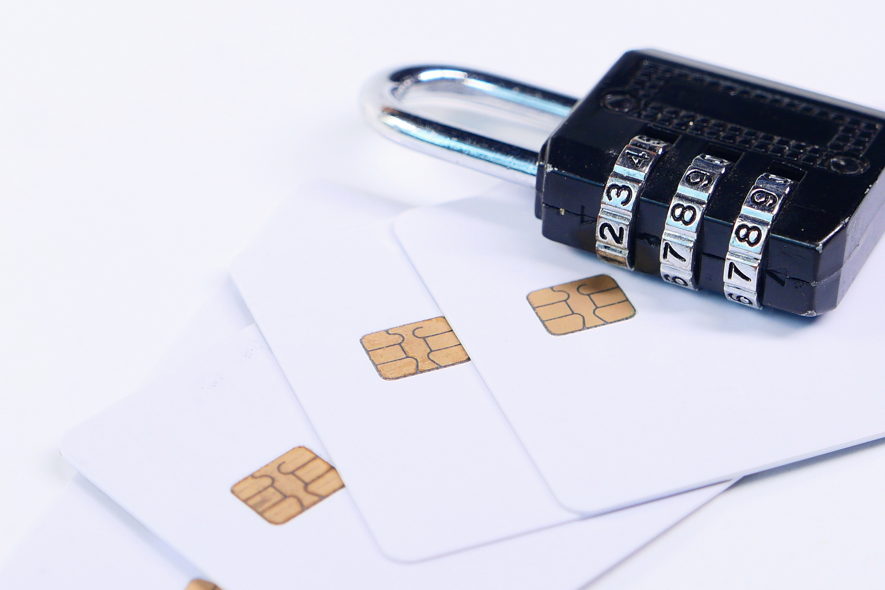 Internet Safety Concept with Padlocked and Credit Cards on White Background